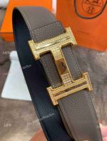 Luxury Replica Hermes Reversible Leather Strap Gold H Buckle Diamond-set 38mm